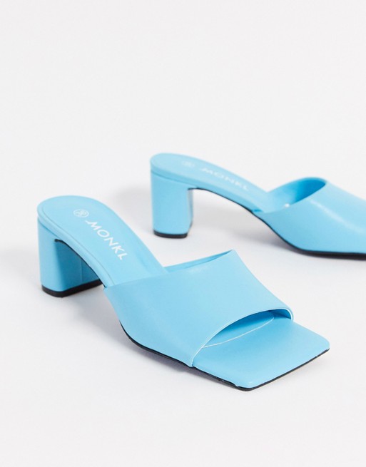 Monki Oda square toe faux leather heels in turquoise