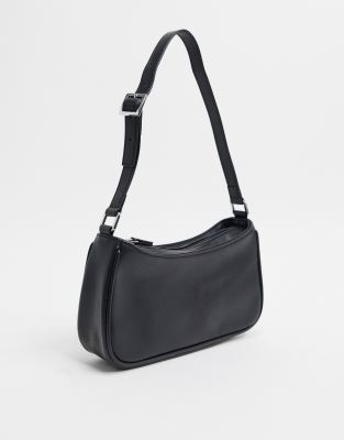 black faux leather shoulder bag