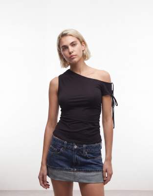 Monki Off Shoulder Ruched Top In Black