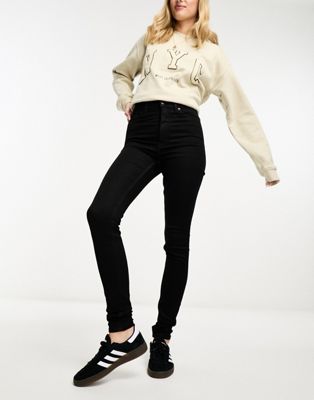 Monki Oki high waist skinny jeans in black - ASOS Price Checker
