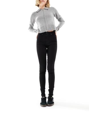 Monki oki high waisted skinny jeans in black - ASOS Price Checker