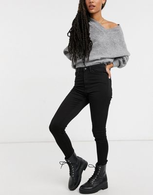 Monki Oki cotton skinny high waist jeans in black deluxe - BLACK - ASOS Price Checker