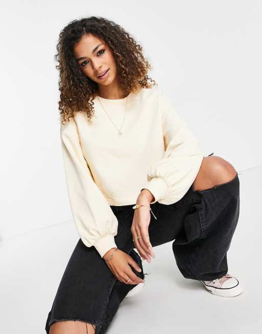 Monki Olinda cotton balloon sleeve sweatshirt in pale yellow - YELLOW - YELLOW