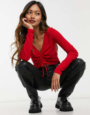 red ruched crop top