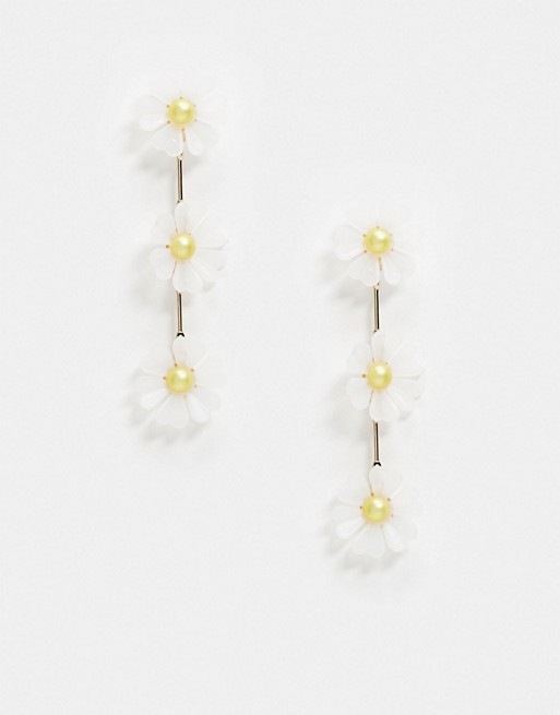 Monki daisy drop earrings in white and gold
