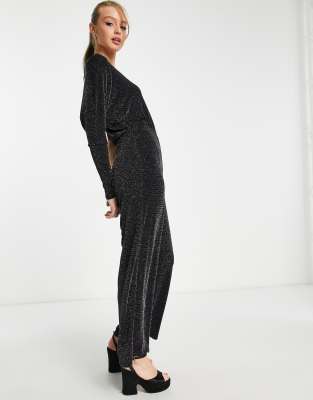 Monki one shoulder glitter jumpsuit in black | ASOS