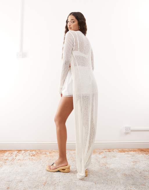 Monki open knit maxi cardigan in white ASOS