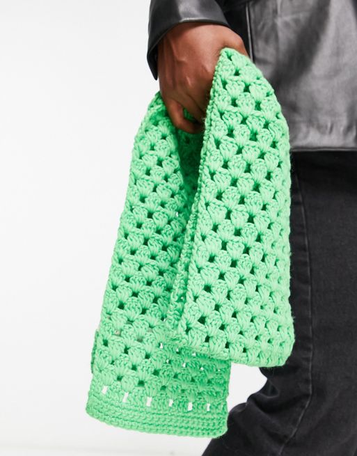 Monki open knit scarf in bright green | ASOS