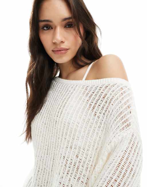 Monki open knit sweater with tie sides in white | ASOS Monki open knit sweater with tie sides in white | ASOS