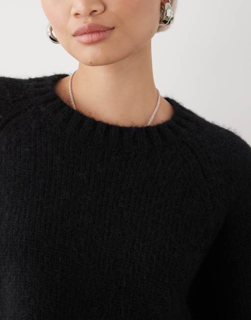 Monki open tie back knitted jumper with wool in black, 4 of 4