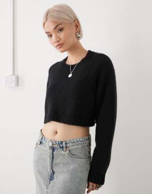 Monki Open Tie Back Wool Blend Knit Sweater In Black
