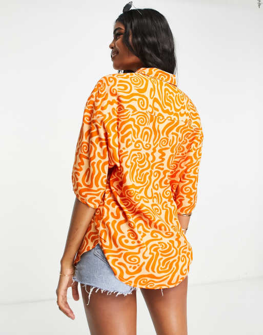 Monki – Orange virvelmönstrad skjorta i oversize - ORANGE, 2 av 4