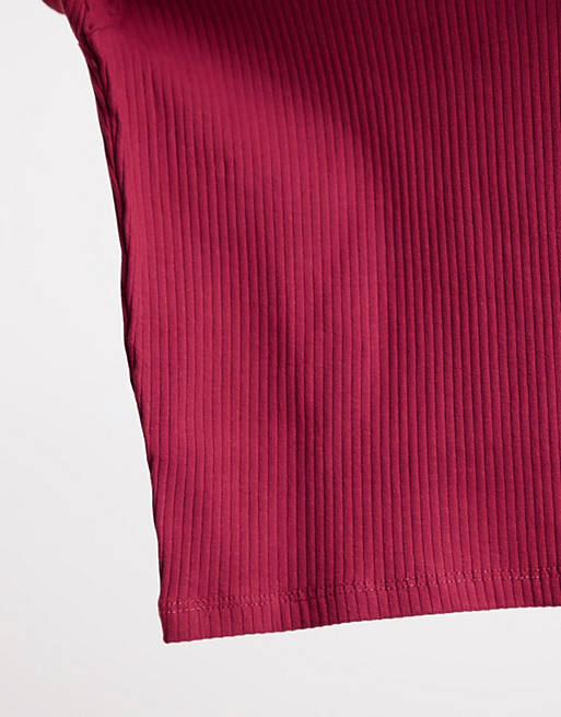 Tops Monki organic cotton cropped long sleeve top in red 