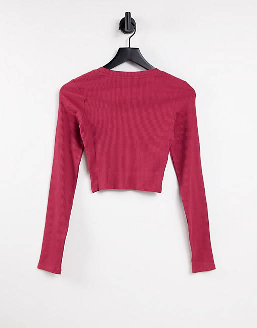 Tops Monki organic cotton cropped long sleeve top in red 