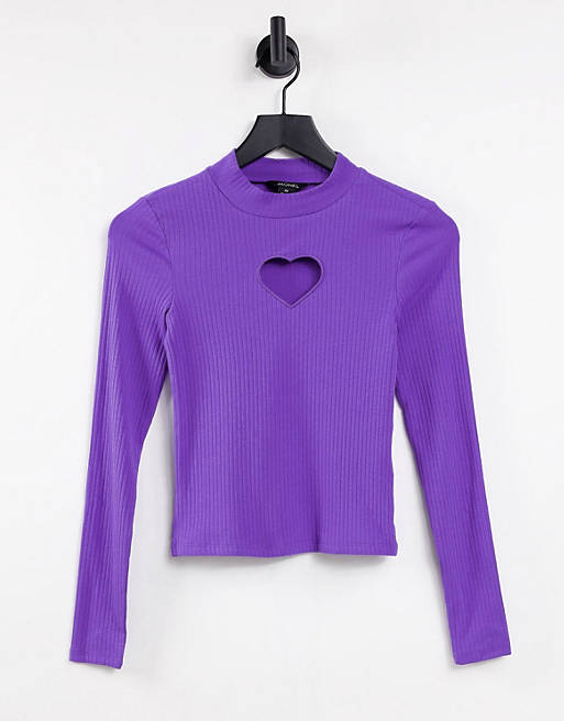 Tops Monki organic cotton cut out heart long sleeve top in purple 