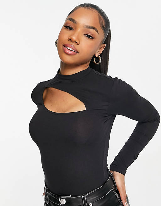 Tops Monki organic cotton cut out top in black 
