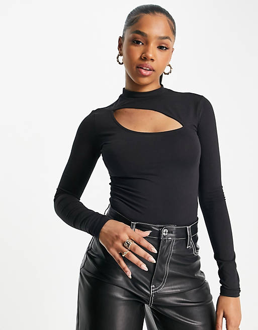 Tops Monki organic cotton cut out top in black 