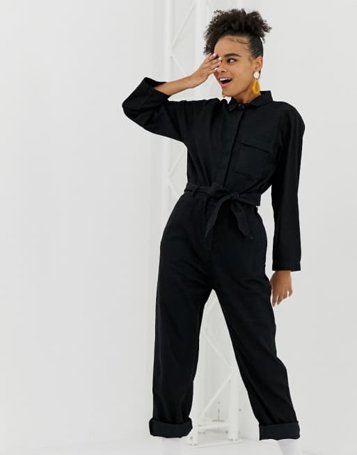 Monki organic cotton denim boilersuit in black ASOS