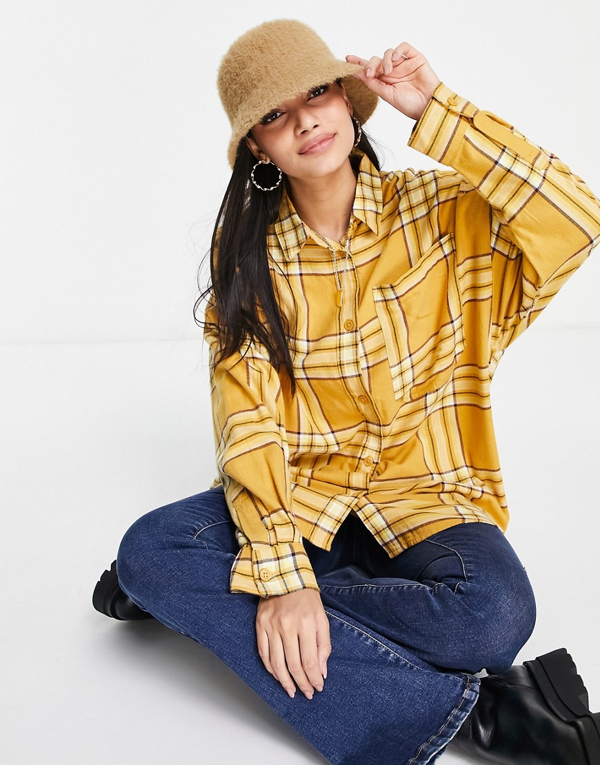 Monki organic cotton flannel check shirt in yellow