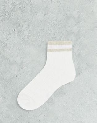 Monki organic cotton glitter stripe sock in white