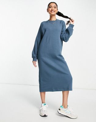 Monki cotton midi sweat dress in blue - MBLUE