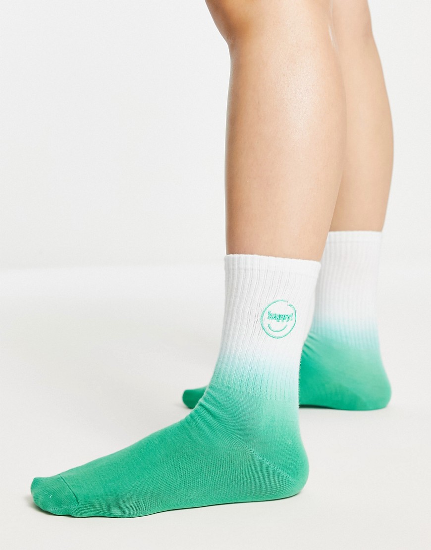 Monki organic cotton ombre happy logo socks in green