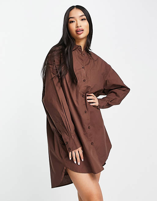  Shirts & Blouses/Monki organic cotton oversized beach shirt in brown 