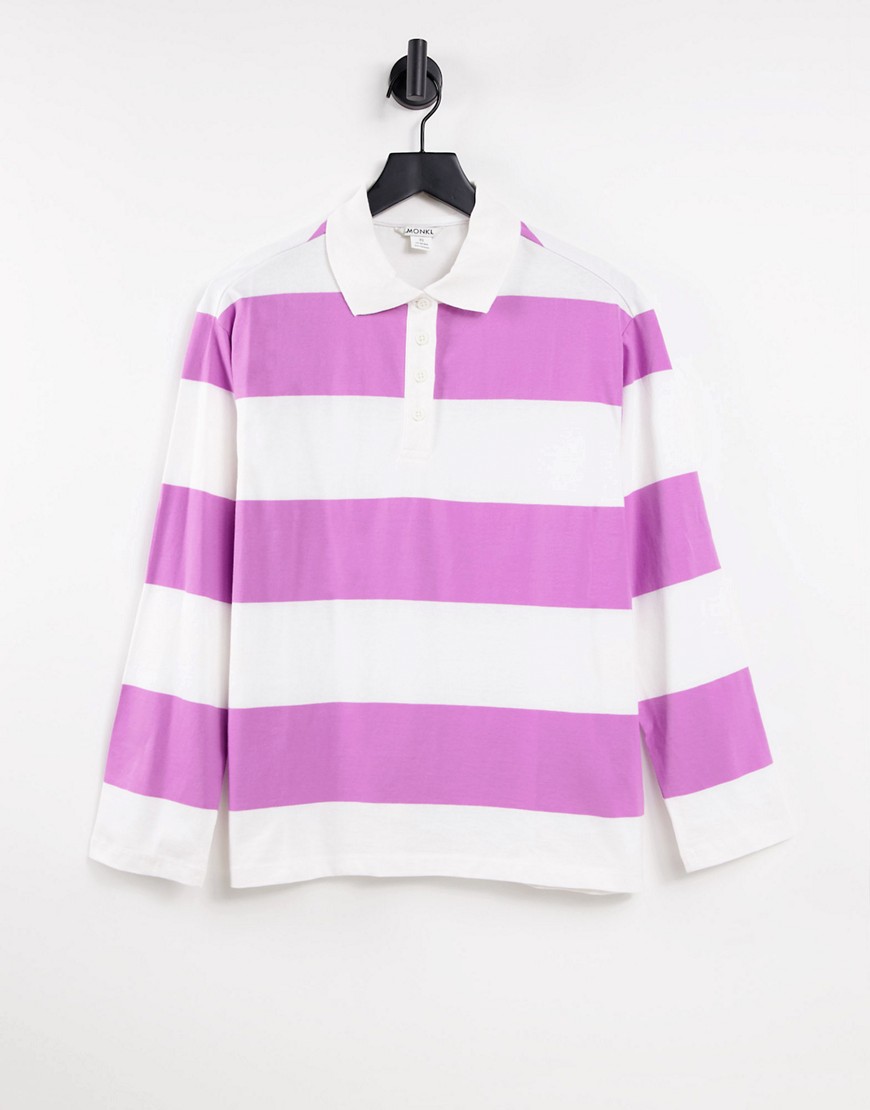 Monki organic cotton rugby polo top in pink