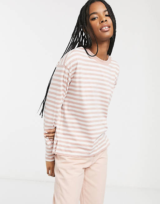 Monki organic cotton striped long sleeve top in pink and white | ASOS