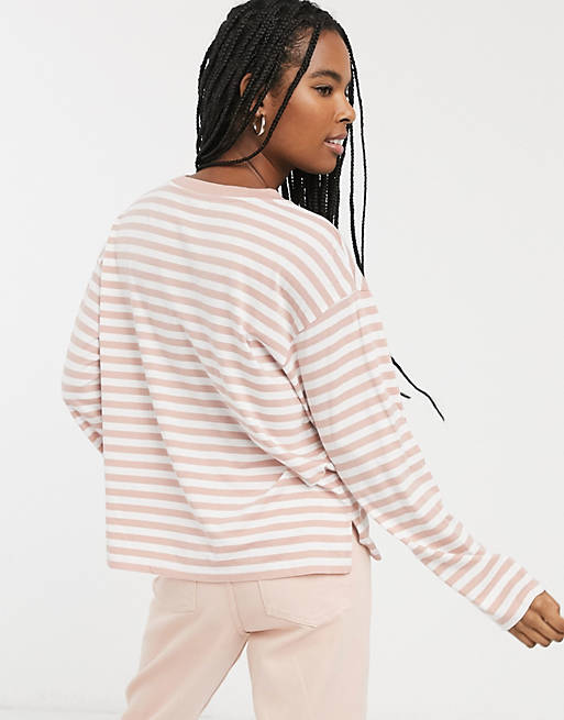 Monki Monki Womens Pink Striped Cotton Henley Sweatshirt Size S 
