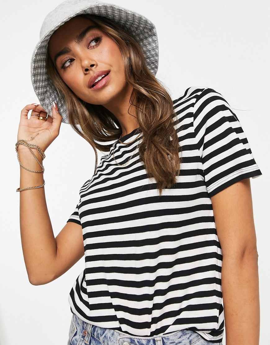 Monki organic cotton striped t-shirt in black and white