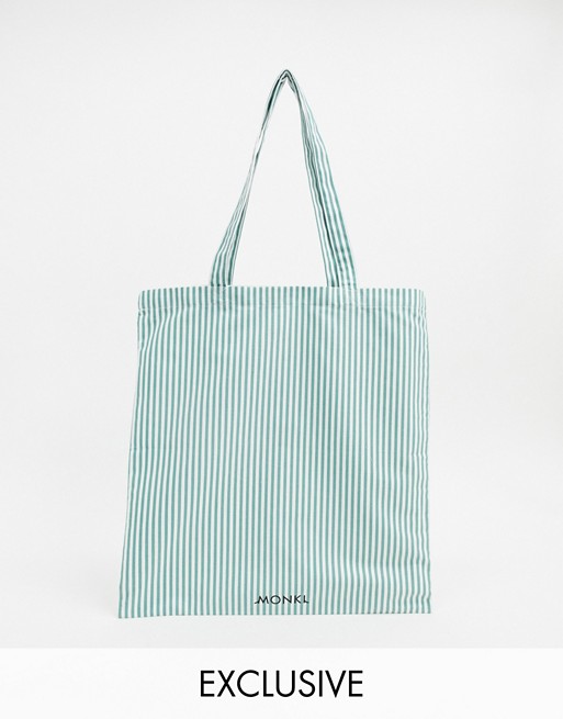 Monki organic cotton tote bag in green and white stripe