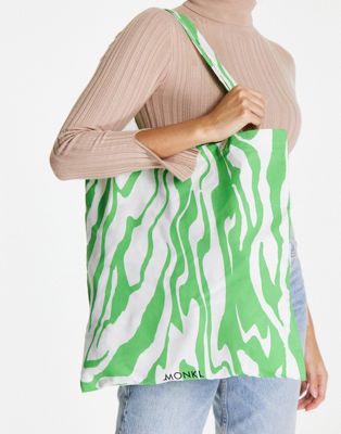 Monki cotton tote bag in green swirl print - LGREEN