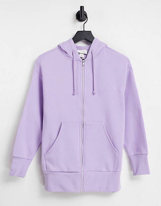Hoodies & Sweatshirts Monki organic cotton zip up hoodie in purple 
