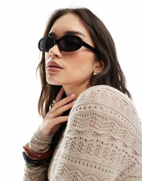 Monki oval sunglasses in black - view 1