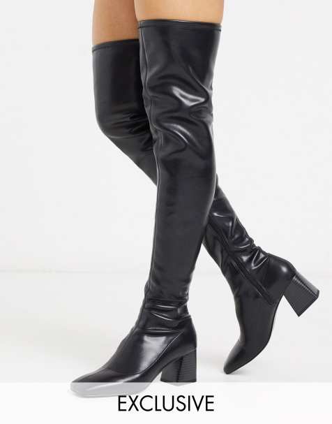 asos design katie chunky over the knee boots in black