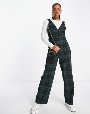 Monki Overalls In Green Check