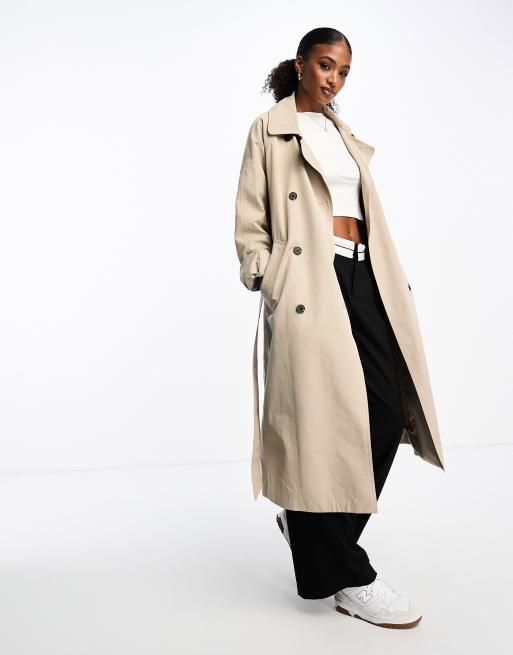 Monki oversize belted trench coat in beige | ASOS