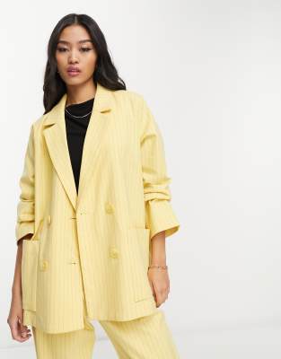 Monki Oversize Blazer In Yellow Pinstripe - Part Of A Set