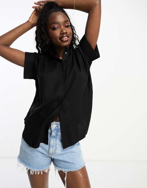 Monki oversize boxy blouse in black | ASOS