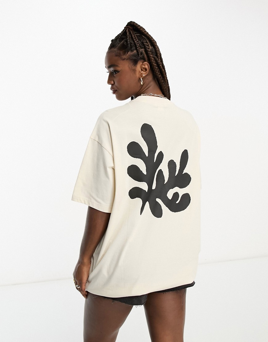 Monki Oversize Coral Print T-shirt In Off White