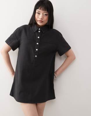 Monki - Oversize-Hemdkleid aus Twill in verwaschenem Schwarz