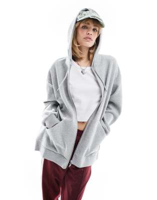 Monki – Oversize-Kapuzenpullover mit Reißverschluss in Grau meliert