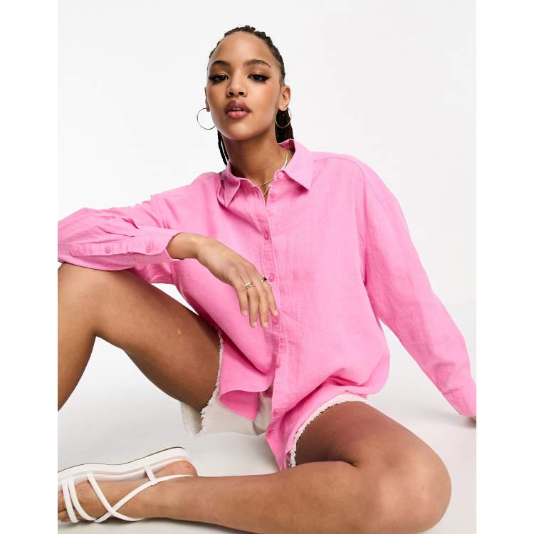 Pink linen sale shirt womens