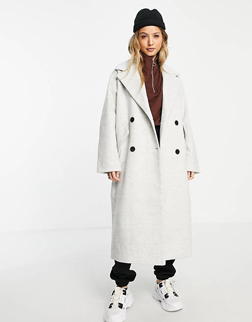Coats & Jackets Monki oversize long check coat in off white 