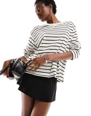 Monki Oversize Long Sleeve Top In Mono Stripe-multi In Multi