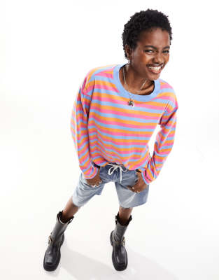 Monki Oversize Long Sleeve Top In Multi Color Stripe