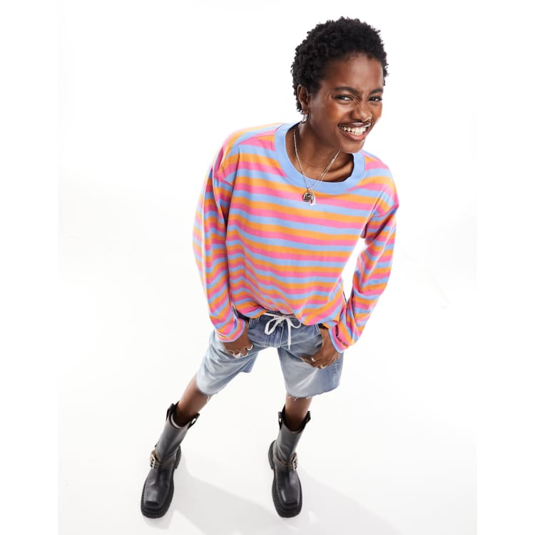 【おまけ付】 Monki oversize long sleeve top in multi color stripe | ASOS トップス