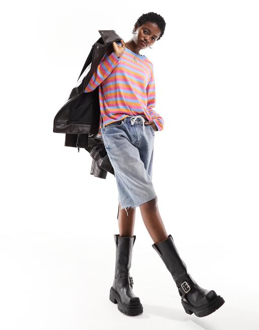 Monki oversize long sleeve top in multi colour stripe, 2 of 4