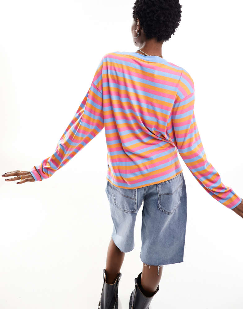 トップス plllllleeeasse multi stripe long sleeve Monki oversize long sleeve top in multi color stripe | ASOS